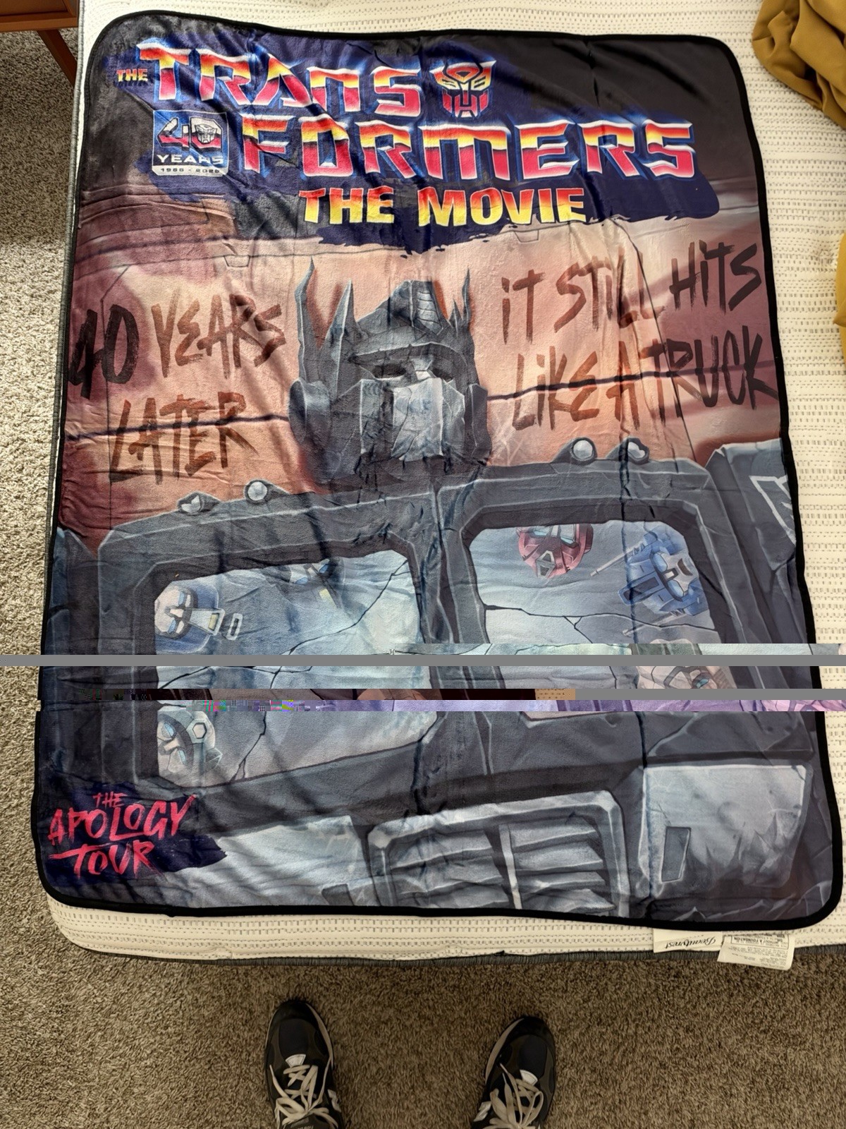 Transformers The Movie 40 Years Later Apology Tour Throw Blanket AMC Exclusive Transformers The Movie 40 Years Later Apology Tour Throw Blanket AMC Exclusive