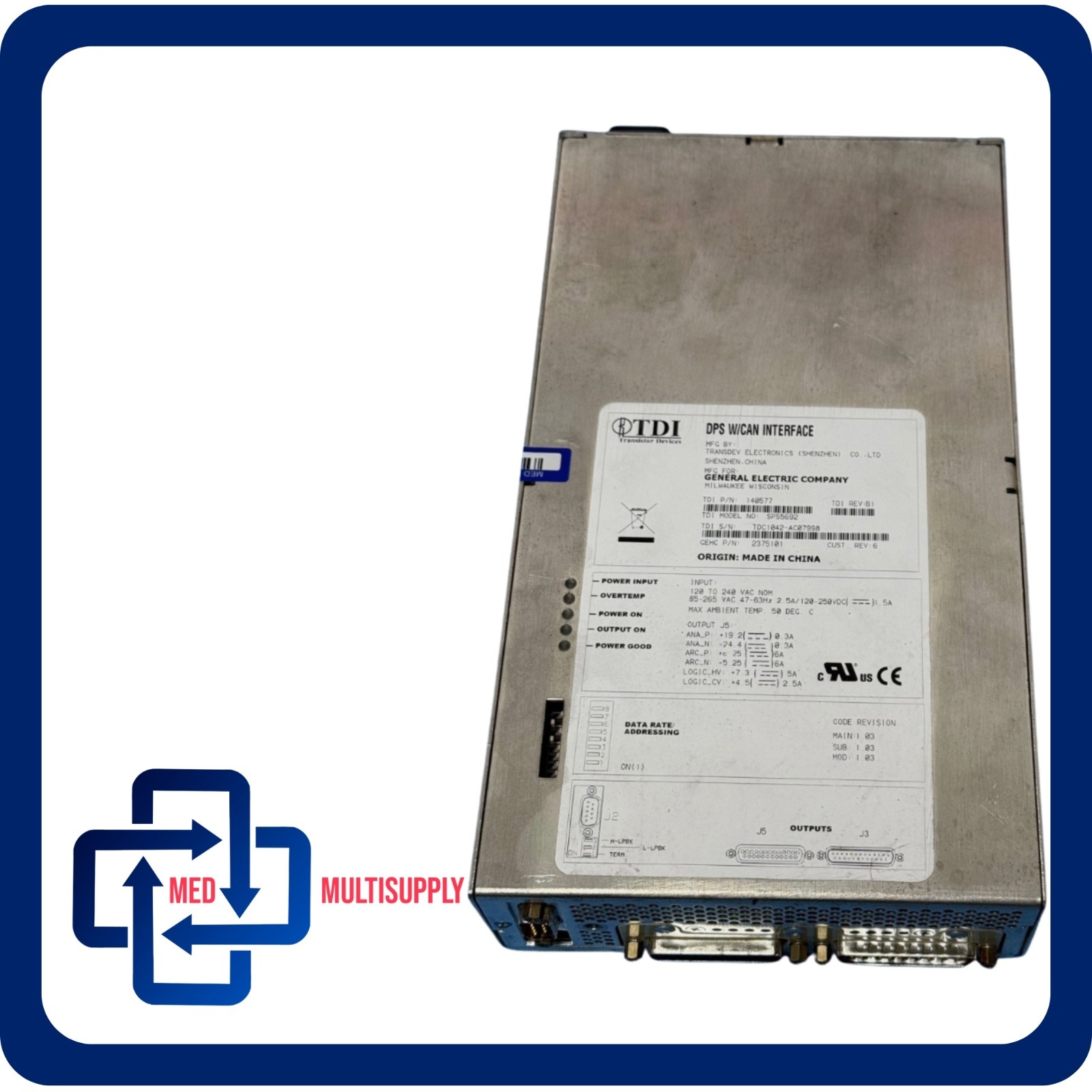 GE TDI DPS with CAN Interface Digital Detector Power Supply 2375101 /TDI 140577 GE TDI DPS with CAN Interface Digital Detector Power Supply 2375101 /TDI 140577