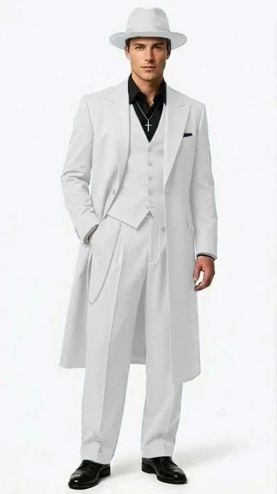 British Men's Zoot Suit Wedding Groom Tuxedo Evening Party Prom Long Coat 3pcs British Men's Zoot Suit Wedding Groom Tuxedo Evening Party Prom Long Coat 3pcs