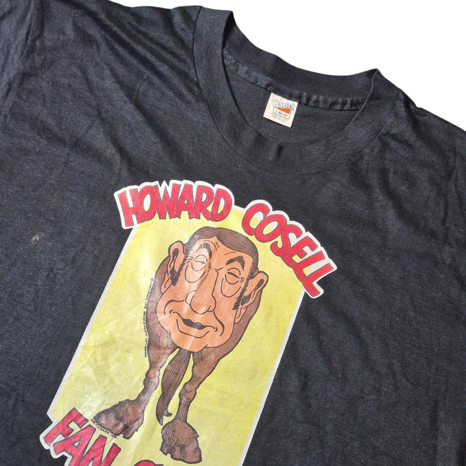 VTG 1976 Hanes Mens Large Howard Cosell Fan Club Single Stitch Graphic T Shirt