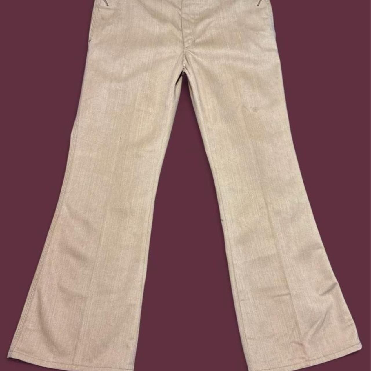 AA Fogley Co Vintage 70s Bell Bottom Pants Tan Khaki 36x31.5