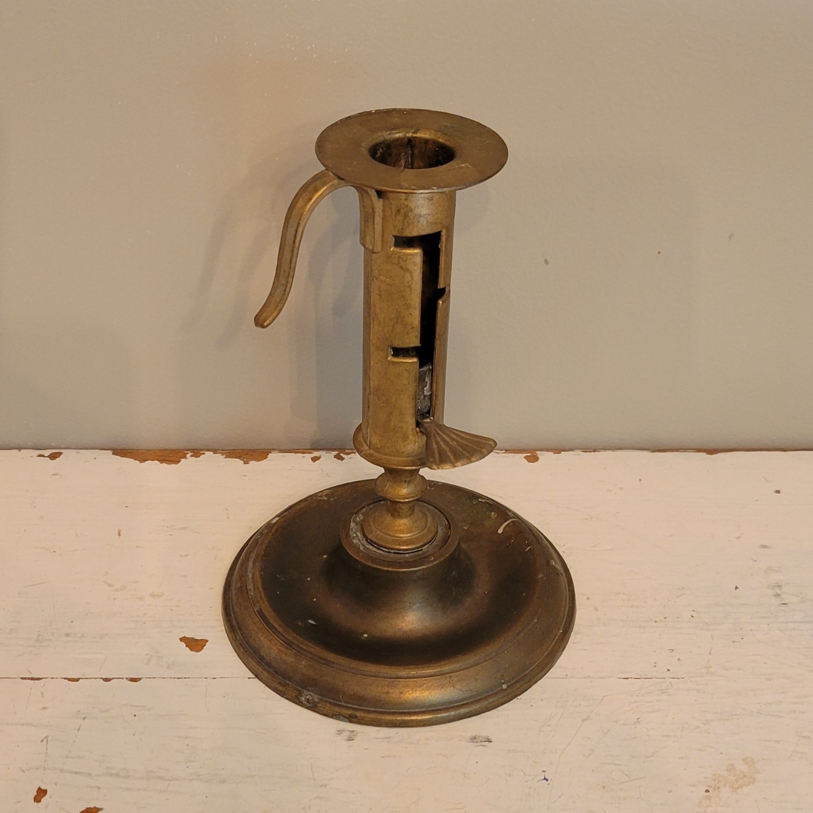 1800s Hog Scraper Brass Candlestick Push Up Tab Ejector Chair Hook Rare Design