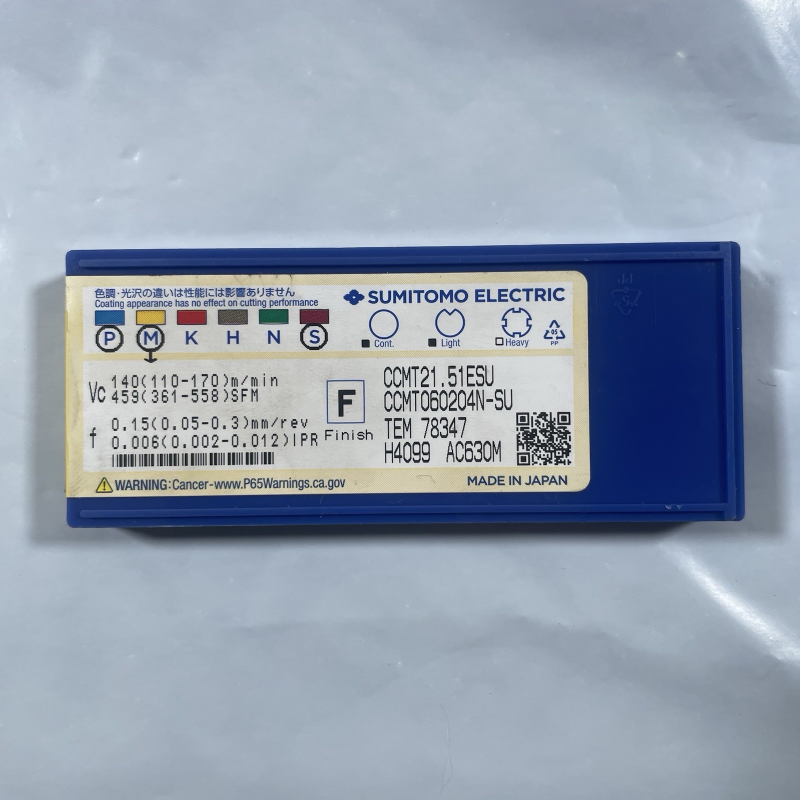 Sumitomo Carbide Inserts CCMT060204N-SU AC630M 6 Pcs AI203 Machine Shop
