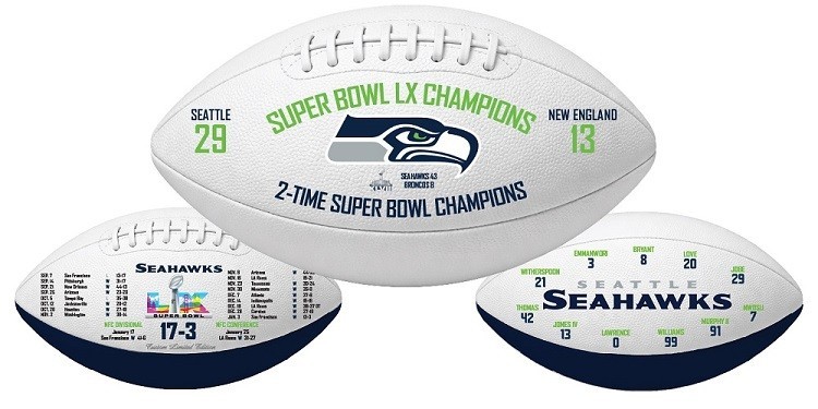 SEATTLE SEAHAWKS NFL LICENSED SUPER BOWL LX CHAMPIONS SOUVENIR FOOTBALLS