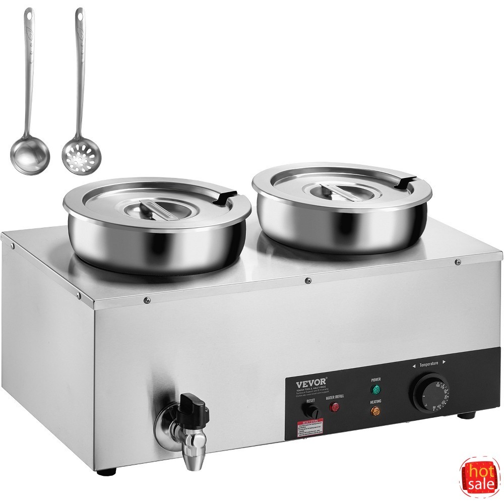 VEVOR Commercial Electric Soup Warmer, Dual 7.4QT Stainless Pots, 1200W 86~185°F