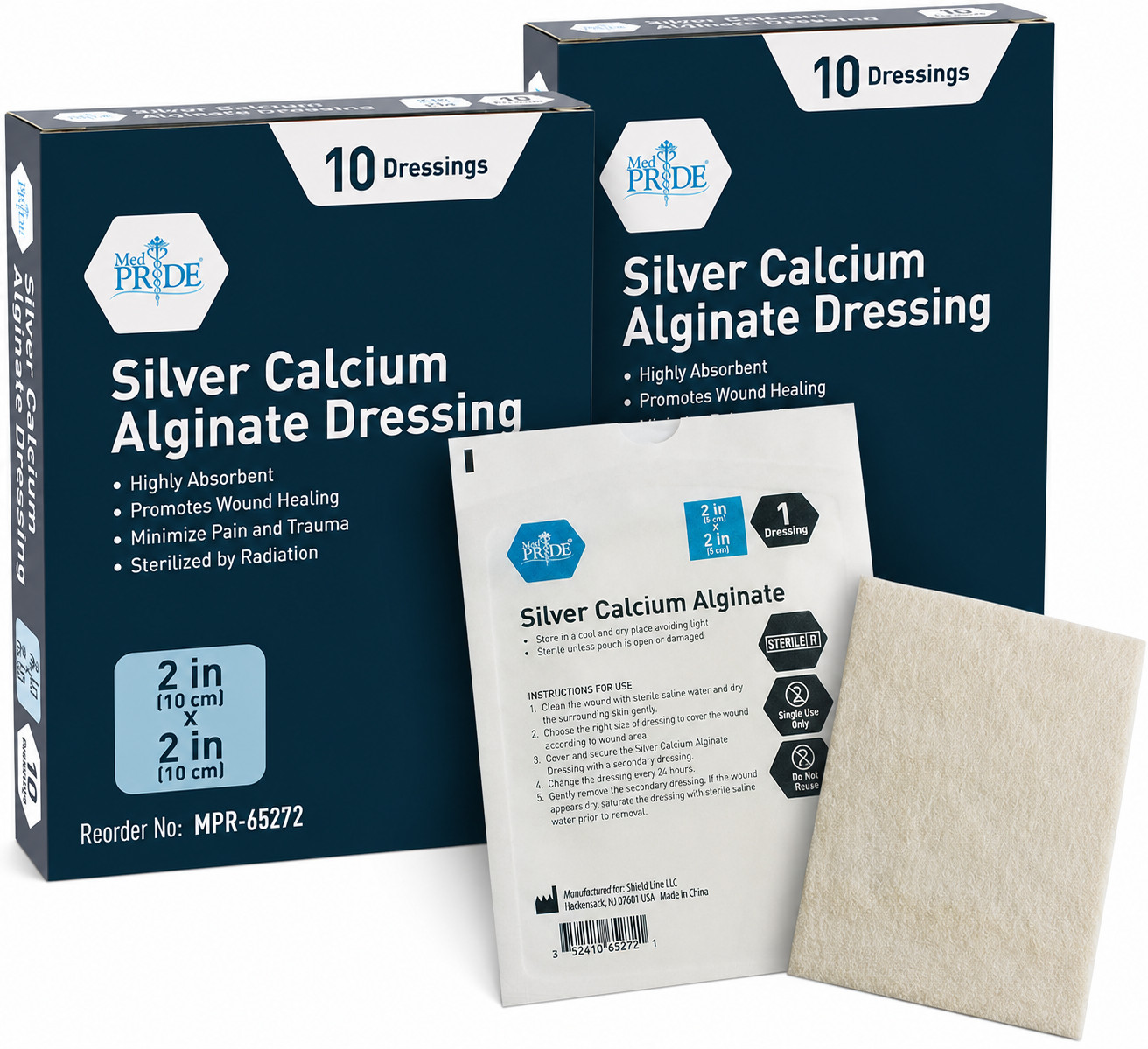 MED PRIDE Silver Calcium Alginate Wound Dressings 2x2 4x5 4x8 Nonstick 20-40ct