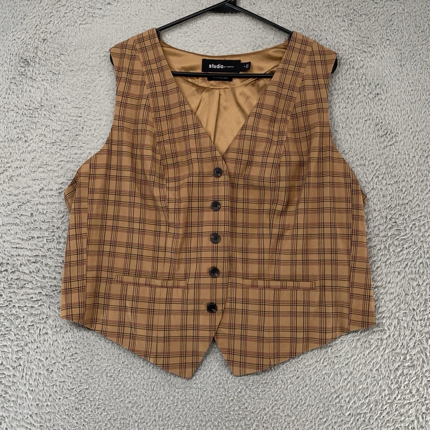 Torrid Studio Suit Vest Womens 1X Beige Plaid Lined Academia Y2K Workwear Office