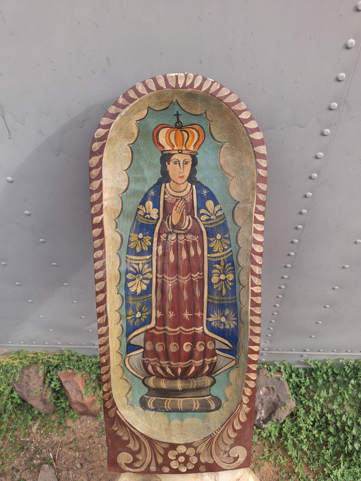 Vintage Mexican Folk Art Wood Batea Bowl Religious Retablo Santos Vintage Mexican Folk Art Wood Batea Bowl Religious Retablo Santos