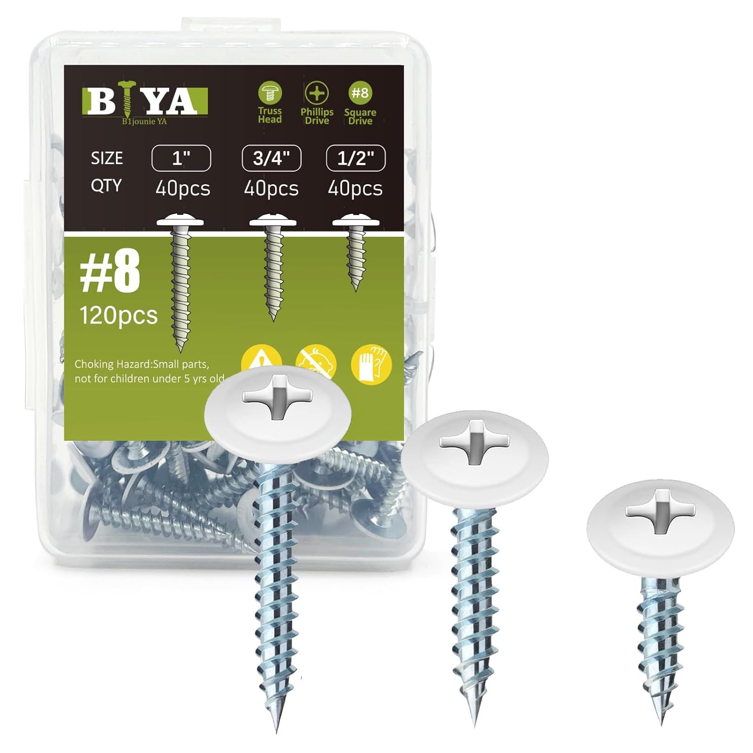 White Head Screws,120Pcs #8 Thread Truss Head Fast Self Tapping White Pan