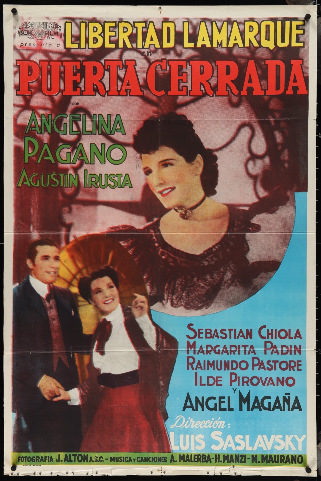PUERTA CERRADA 1939 Original Argentine Movie Poster Libertad Lamarque Alton Noir