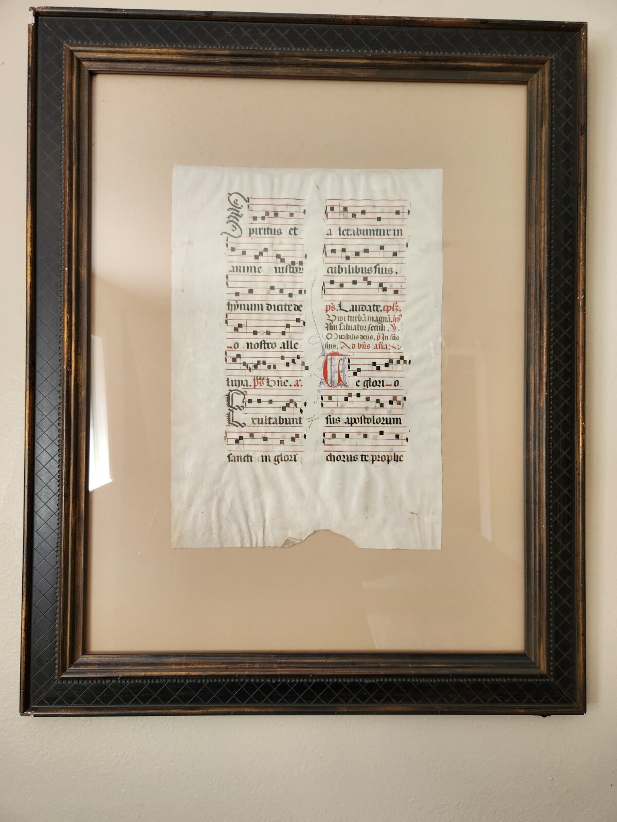 15th Century Illuminated Gregorian Chant Manuscript Leaves on Vellum