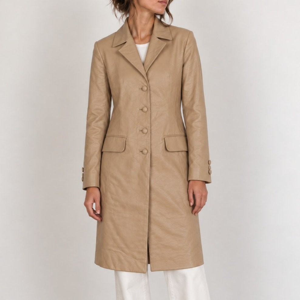 Vintage Marsha de Arriaga Beige Leather Long Blazer Coat Size 6 Trench Jacket Vintage Marsha de Arriaga Beige Leather Long Blazer Coat Size 6 Trench Jacket