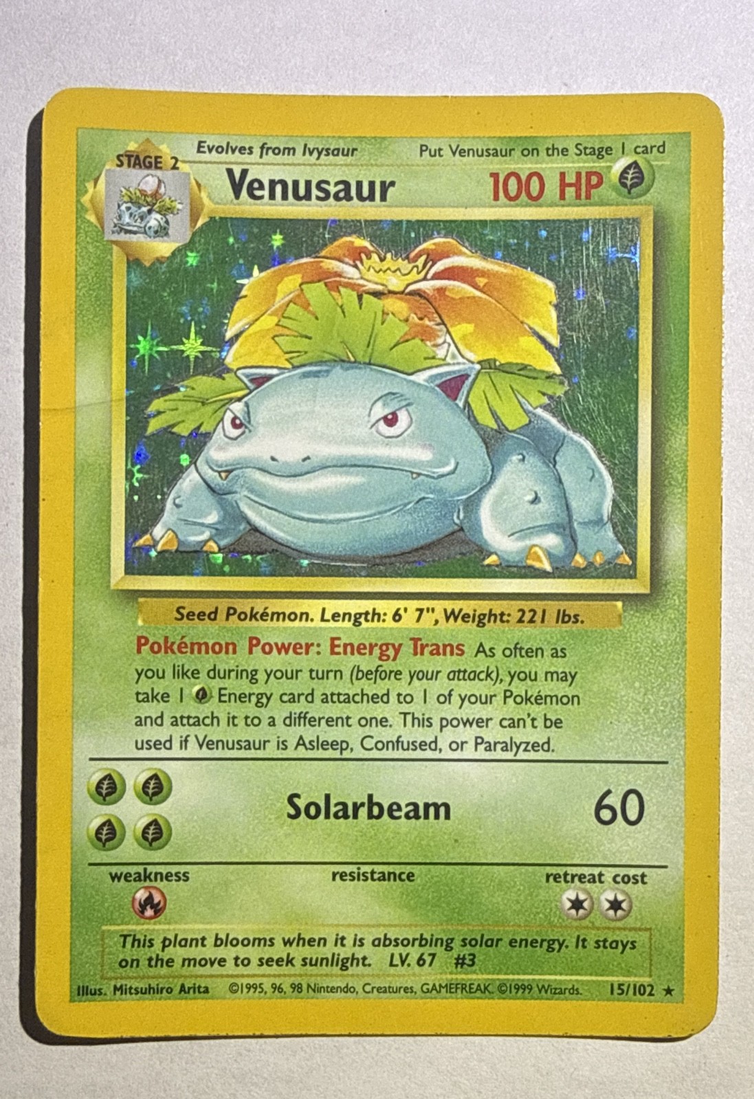 Pokémon TCG Venusaur Base Set 15/102 Holo 1999-2000 Wizards Base Set Holo Rare Pokémon TCG Venusaur Base Set 15/102 Holo 1999-2000 Wizards Base Set Holo Rare