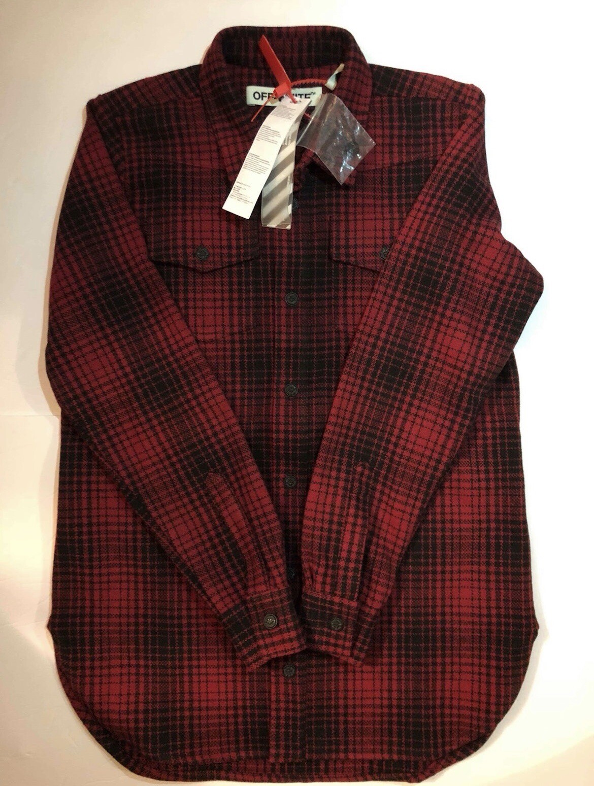 Off White Red Black Tartan Flannel Shirt Size XS Virgil Abloh NWT Off White Red Black Tartan Flannel Shirt Size XS Virgil Abloh NWT