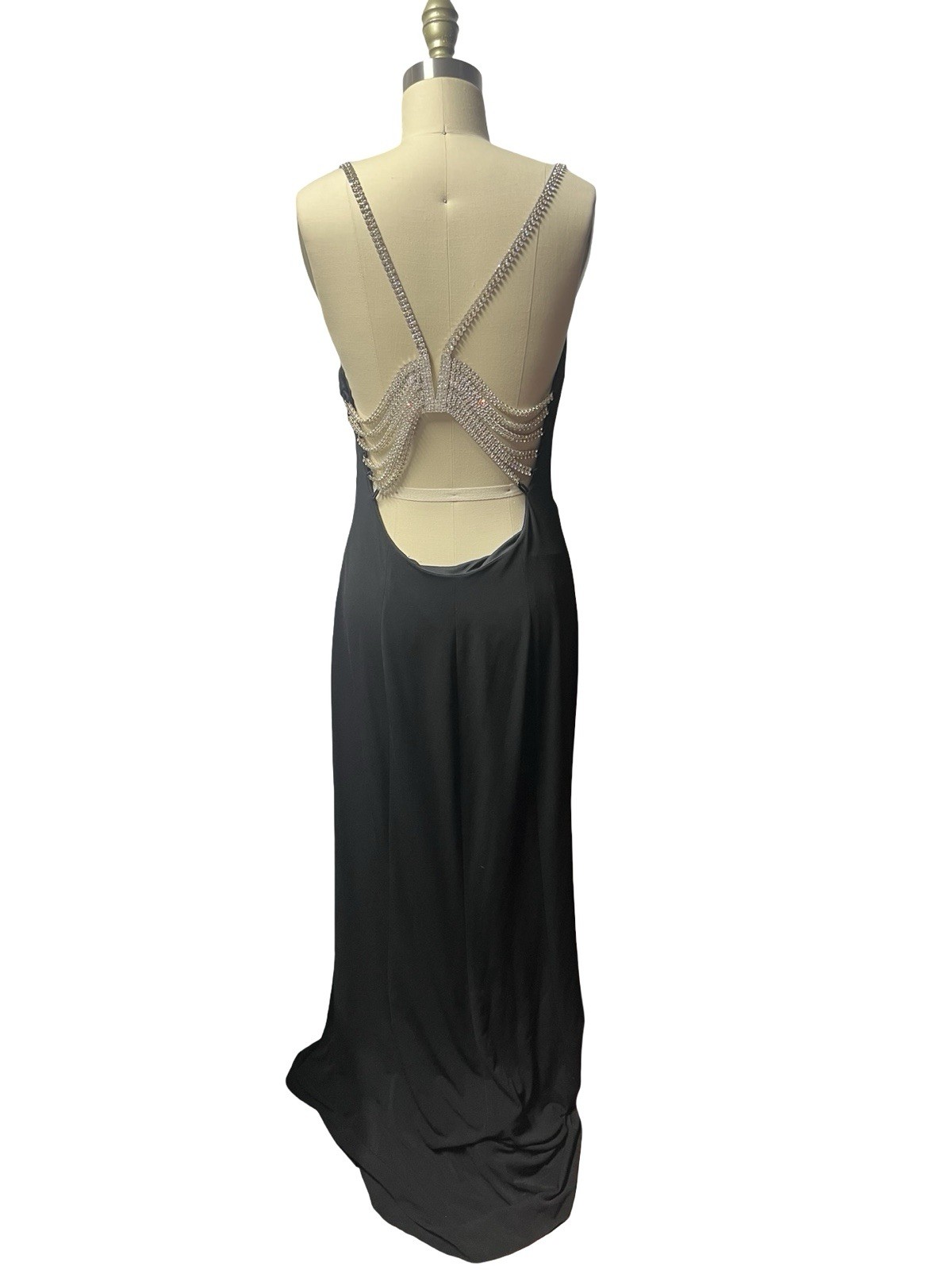 Y2K Cache Bodycon Slinky Maxi Dress Black Rhinestone Open Back Cocktail Party M Y2K Cache Bodycon Slinky Maxi Dress Black Rhinestone Open Back Cocktail Party M