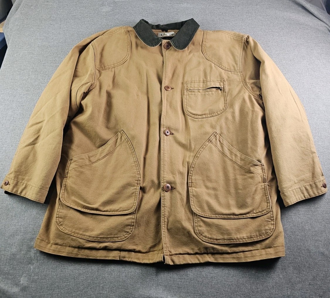 Vintage L.L.BEAN Chore Coat Men XL Beige Cotton Barn Canvas Jacket Removed Linar