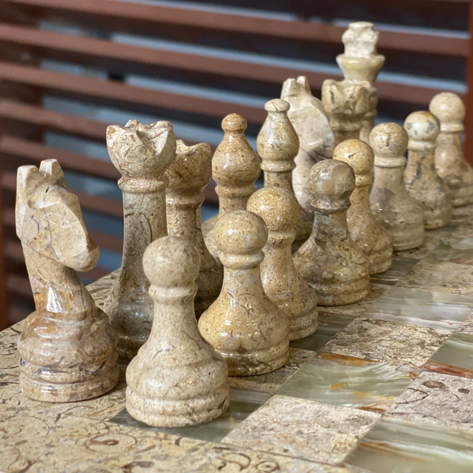 Handcrafted Marble Coral & Green Chess Men Weighted Pro Marble Chess pieces Only