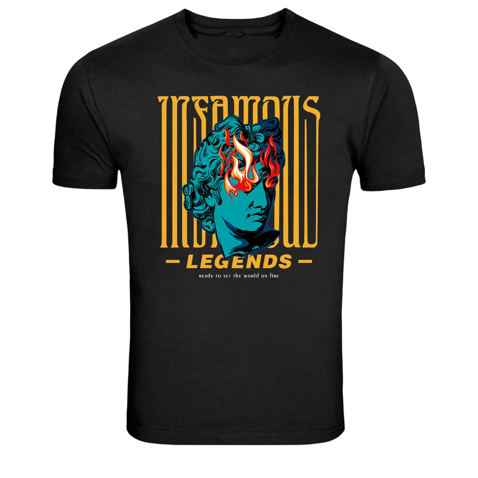 Insane Legends Flaming Statue Graphic T-Shirt