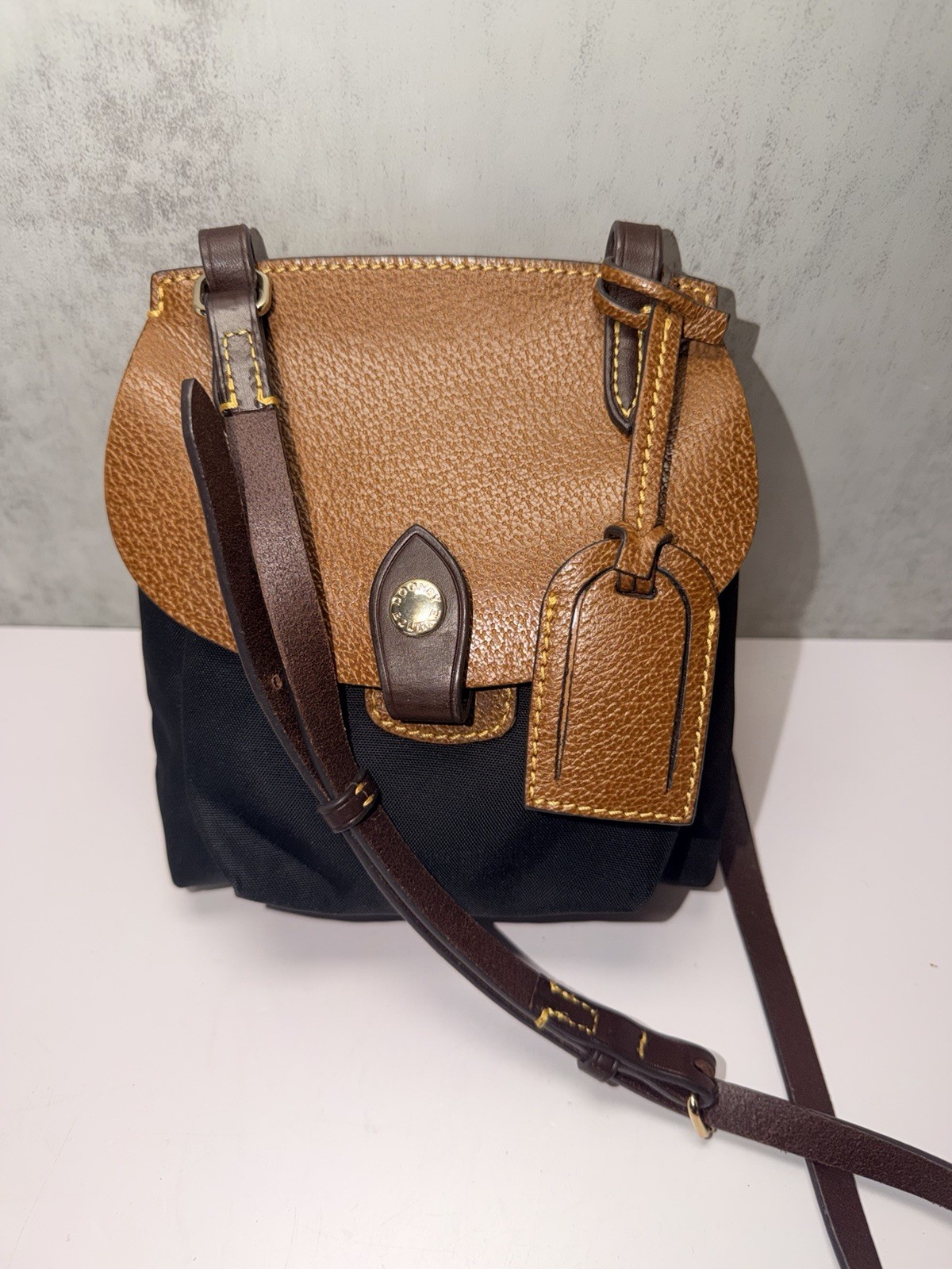 Dooney & Bourke Alto Saddle Bag Crossbody Brown Leather Black Canvas Vintage NEW Dooney & Bourke Alto Saddle Bag Crossbody Brown Leather Black Canvas Vintage NEW