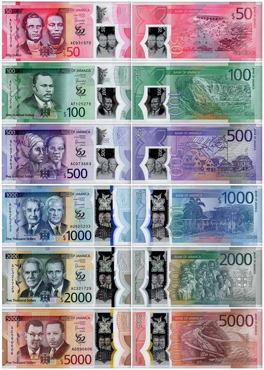 Jamaica 50-5000 Dollars 6 Pcs Set, 2022, P-96-101, UNC, Commemorative, Polymer
