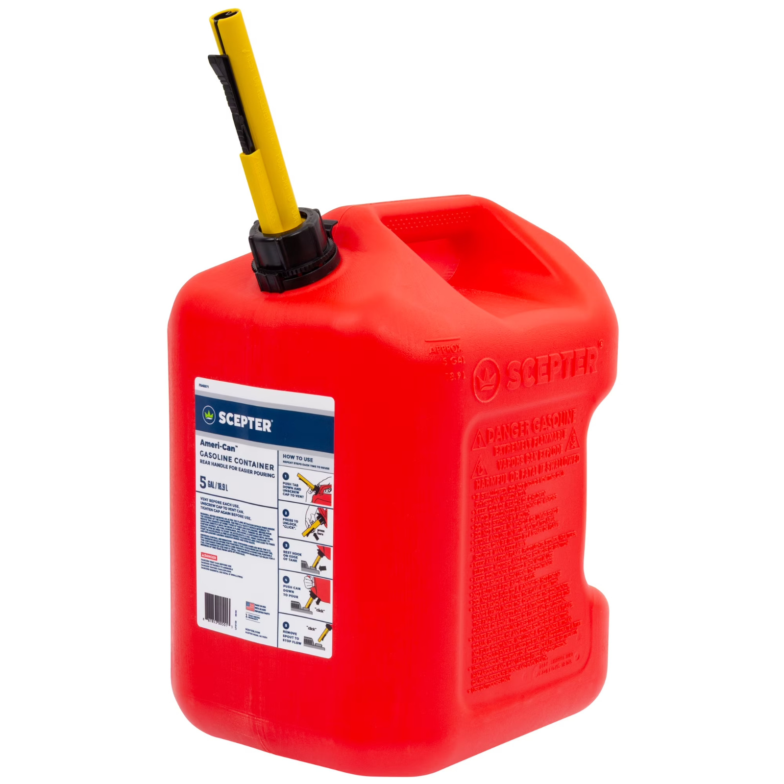 Scepter Ameri-Can 5 Gallon Gas Can w/ Dual Handles and Easy Flo Spill-Proof Spou Scepter Ameri-Can 5 Gallon Gas Can w/ Dual Handles and Easy Flo Spill-Proof Spou