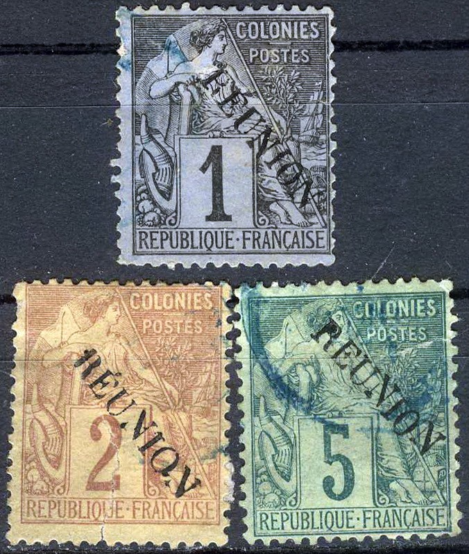Reunion 1891 Navigation Overprint Used (SC# 17-18, 20) Reunion 1891 Navigation Overprint Used (SC# 17-18, 20)