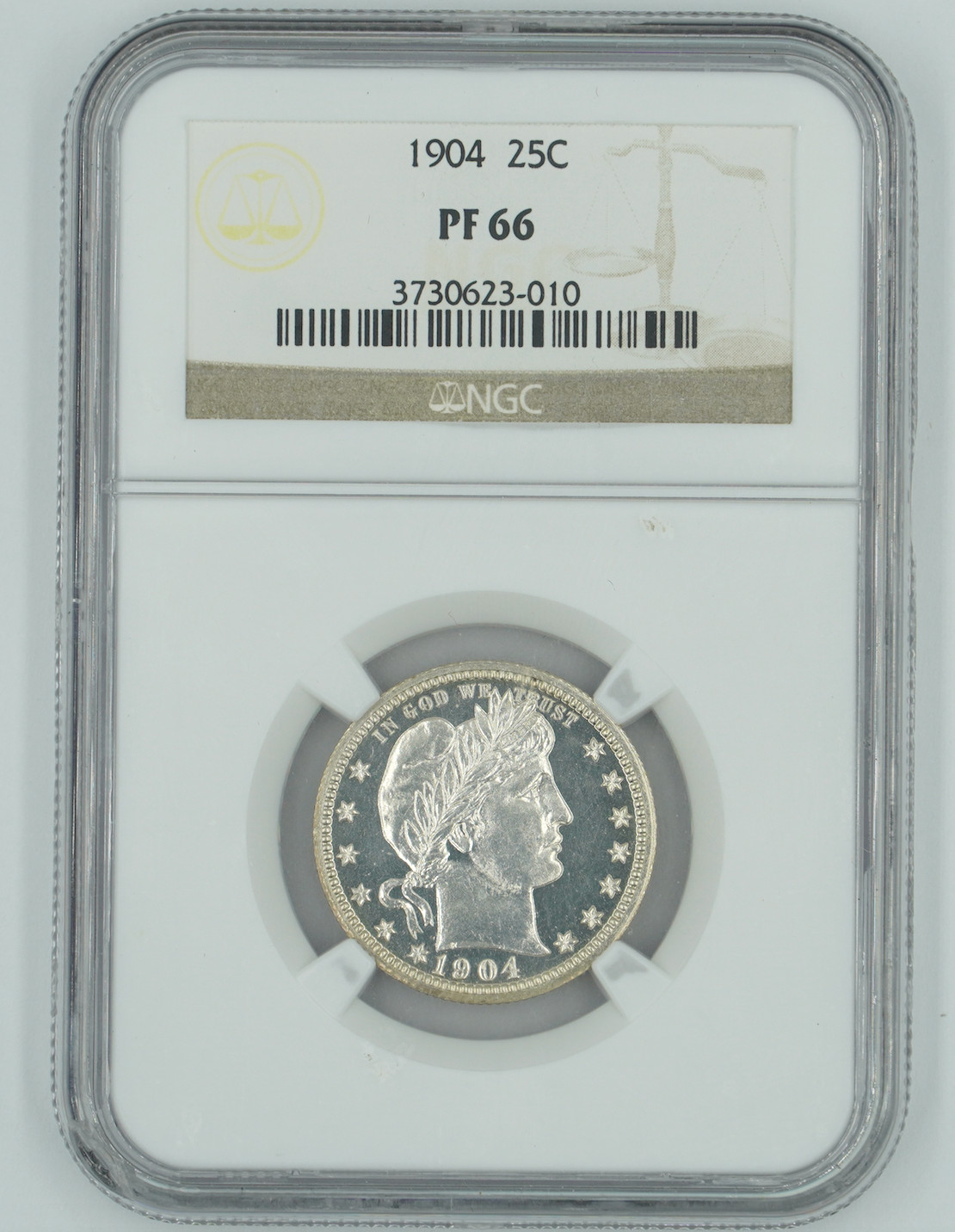 1904 PF66 Barber Quarter 