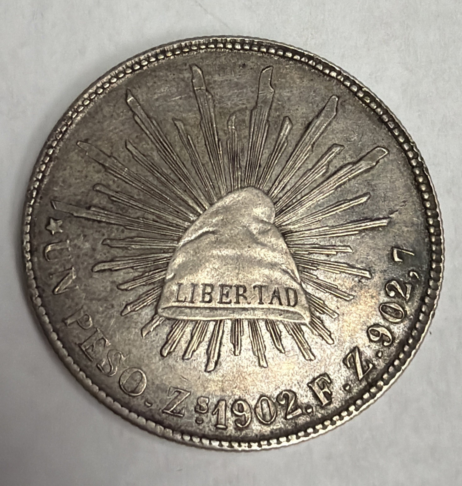1902 Zs FZ Republic Mexico Silver Un Peso
