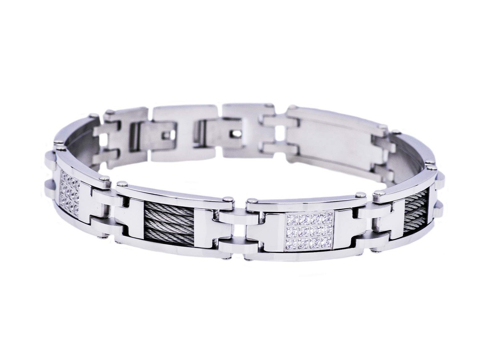 Blackjack Jewelry Polished Men\'s Polished 316 Stainless Steel Cable Link Brac... Blackjack Jewelry Polished Men\'s Polished 316 Stainless Steel Cable Link Brac...
