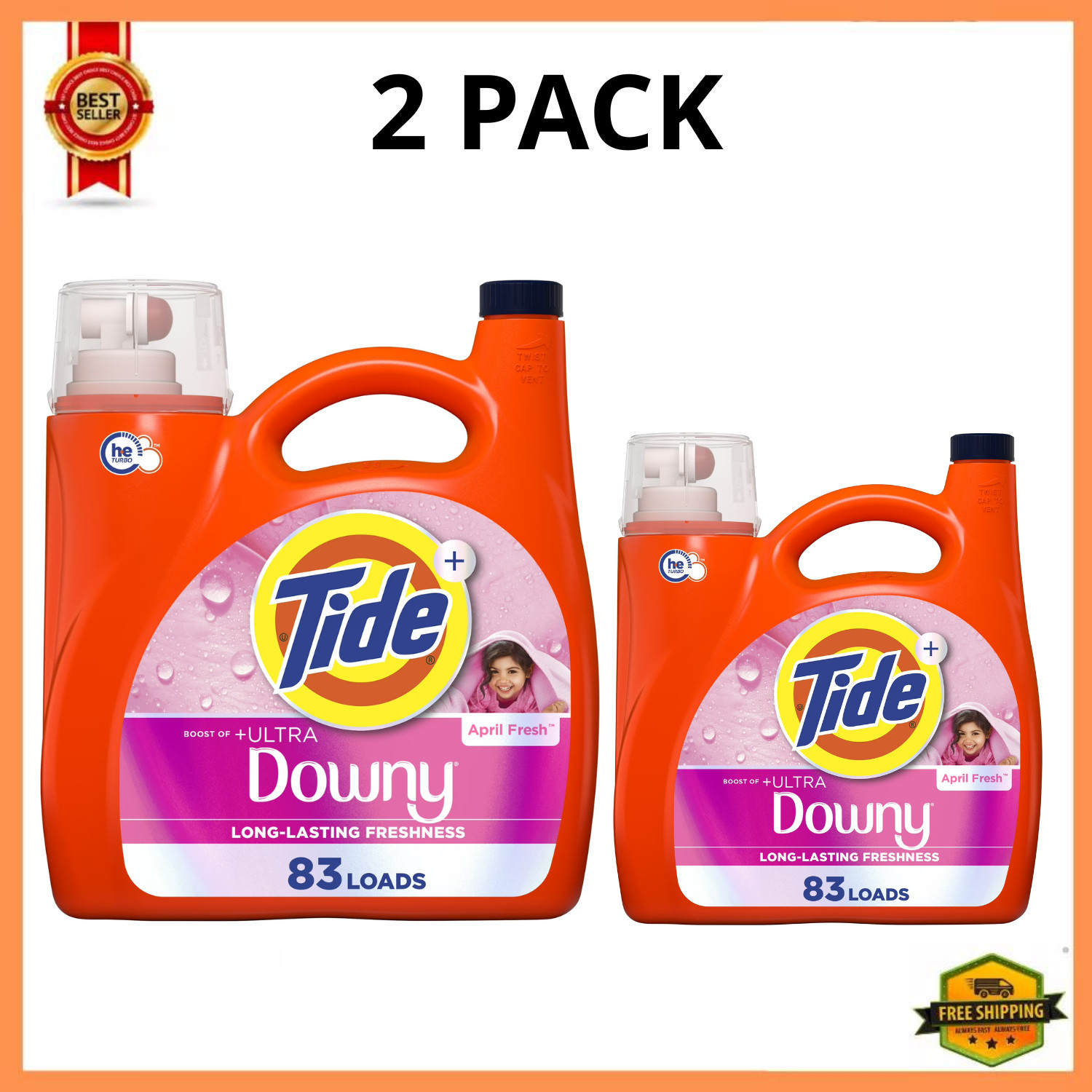 Tide Plus Ultra Downy Liquid Laundry Detergent April Fresh 117oz 83 Loads, 2 PK Tide Plus Ultra Downy Liquid Laundry Detergent April Fresh 117oz 83 Loads, 2 PK