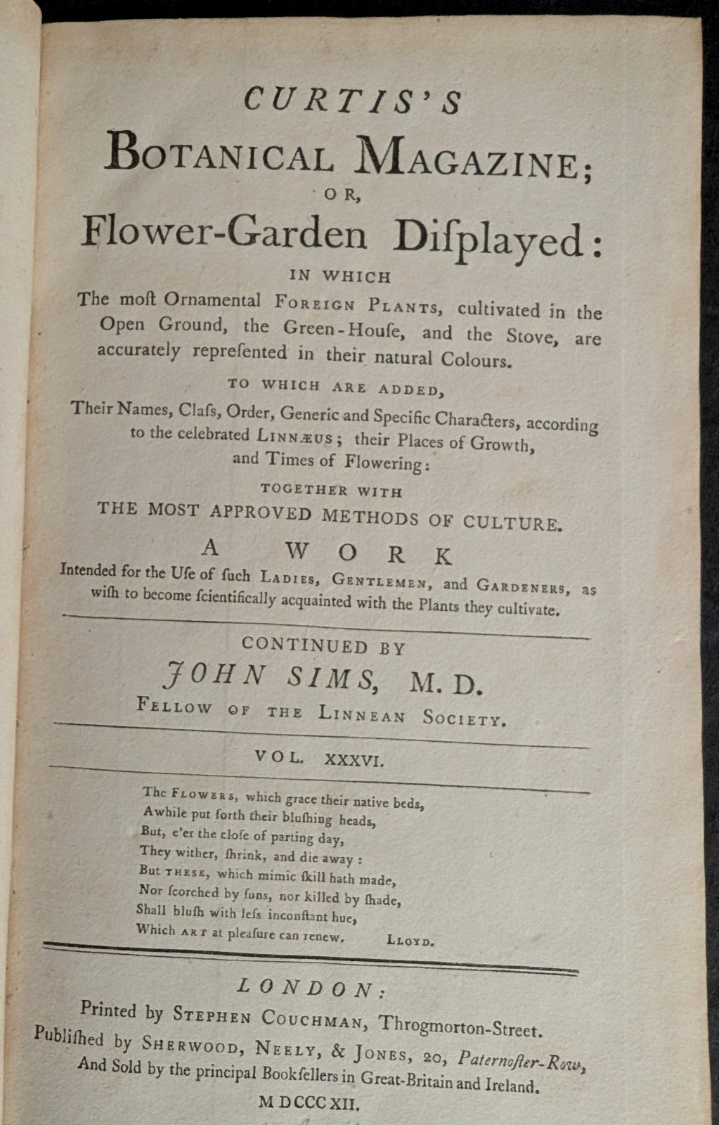 CURTIS\'S BOTANICAL MAGAZINE; or, Flower-Garden Displayed, Volume 36 (1812) CURTIS\'S BOTANICAL MAGAZINE; or, Flower-Garden Displayed, Volume 36 (1812)