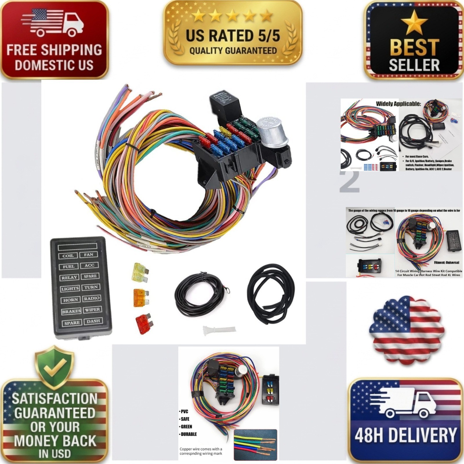 WZruibo 14 Circuit Universal Wiring Harness Kit for Street Rod Hot Rod Muscle