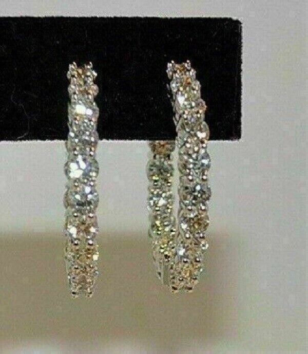 1.80Ct Round Cut Lab Created Diamond Hoop Earrings Solid 14K White Gold Finish