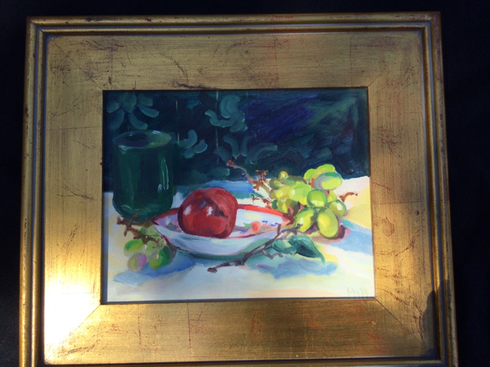 Margaret Brunson Hill Original Oil Painting,Still Life Apple's and Grapes Signed Margaret Brunson Hill Original Oil Painting,Still Life Apple's and Grapes Signed