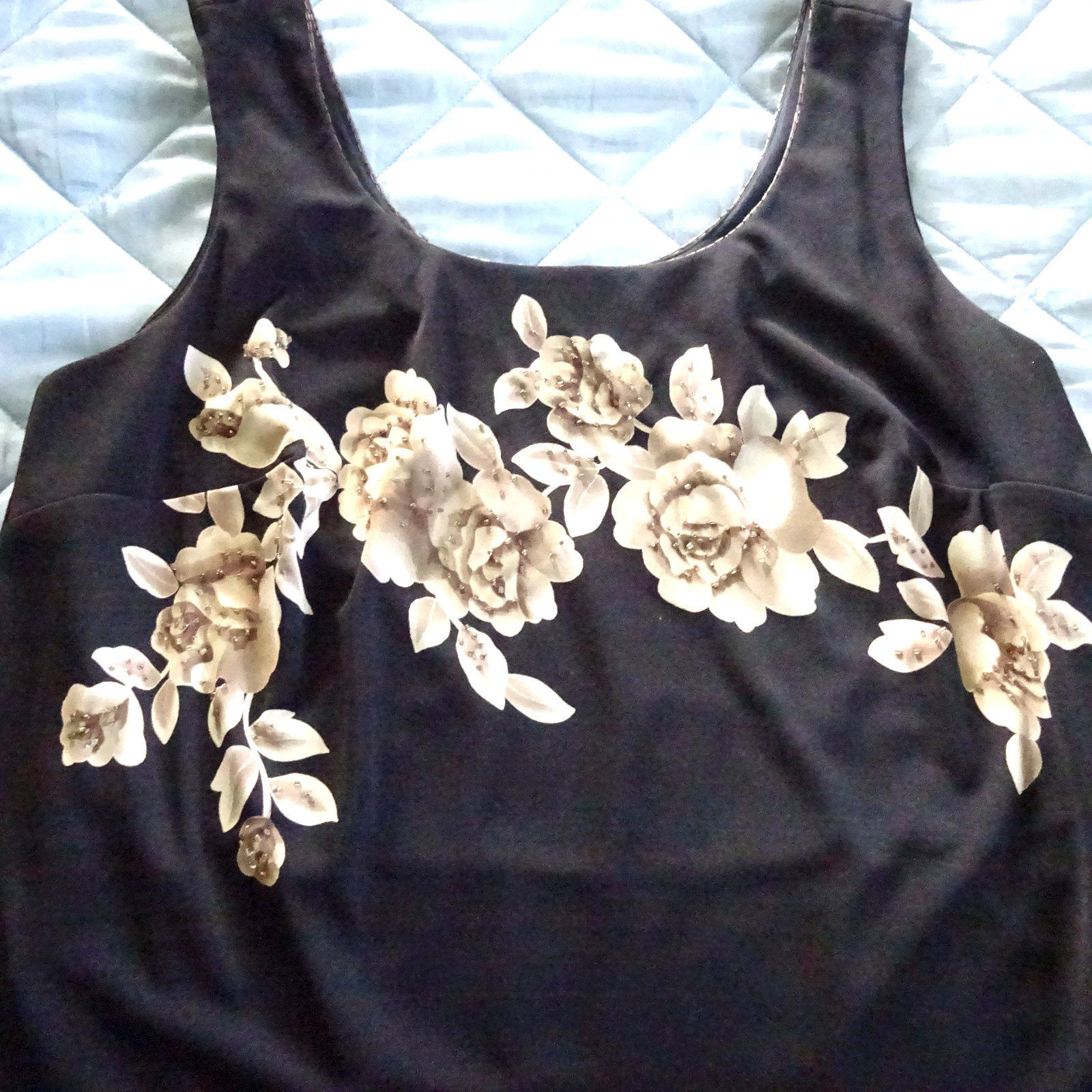 AfterDark Black Floral Crepe 1 Piece Jumpsuit Sleeveless Scoop Neck Beads Sz 14 AfterDark Black Floral Crepe 1 Piece Jumpsuit Sleeveless Scoop Neck Beads Sz 14