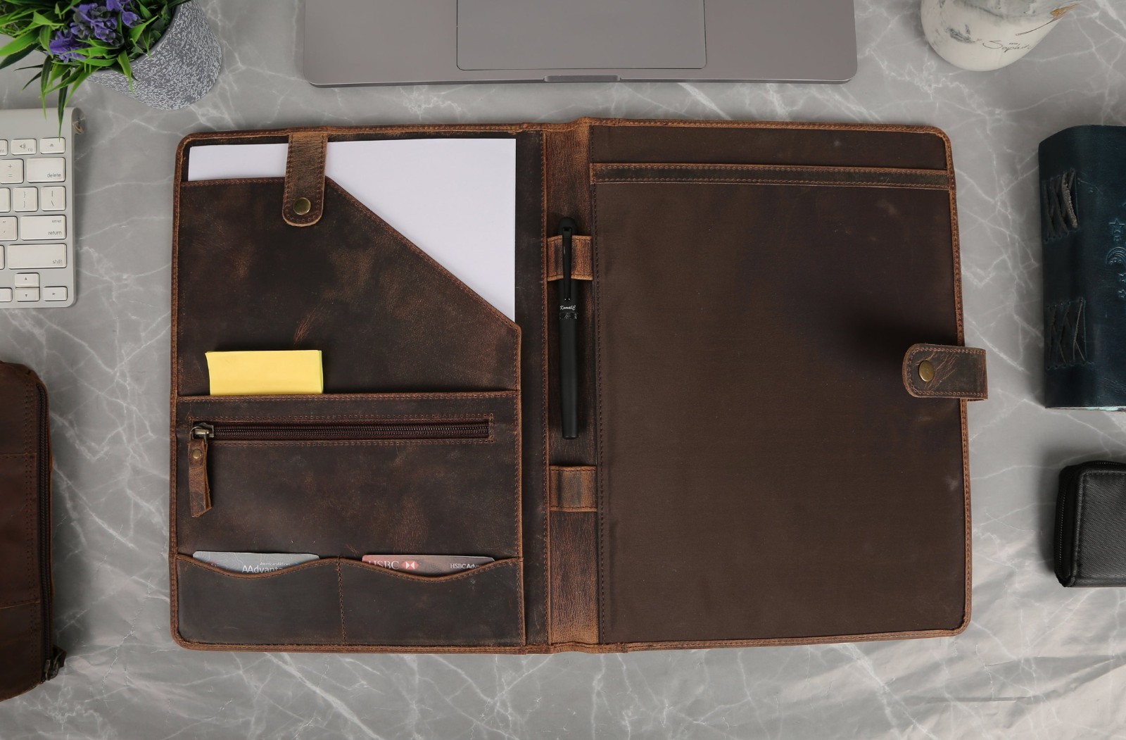 Leather Portfolio Folder with Button Closure Business Padfolio for Professional Leather Portfolio Folder with Button Closure Business Padfolio for Professional