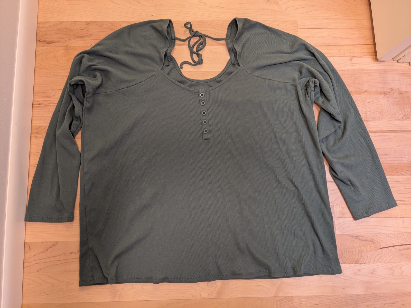 6 Torrid Olive Heritage Tie Bk Rib Knit Scoop Henley Long Sleeve Top Shirt 30
