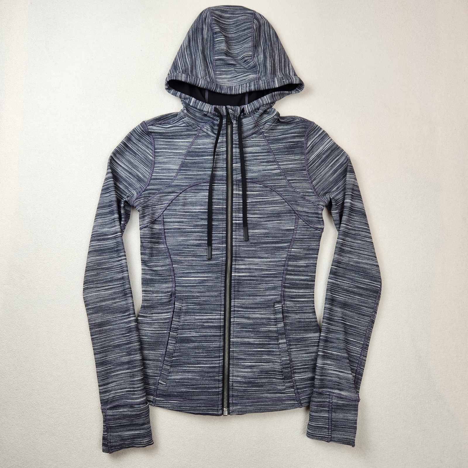 Lululemon Define Hooded Jacket Womens 6 Nulu Heathered Black Full Zip Thumbholes
