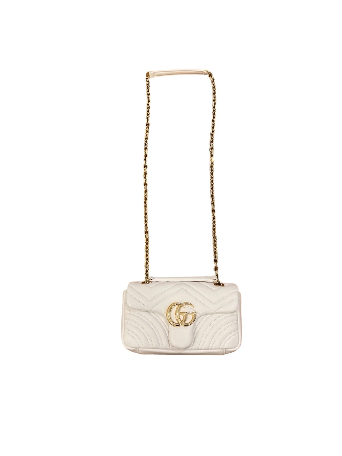 Gucci GG Marmont Small White Leather Flap Shoulder Bag Gold Chain Custom