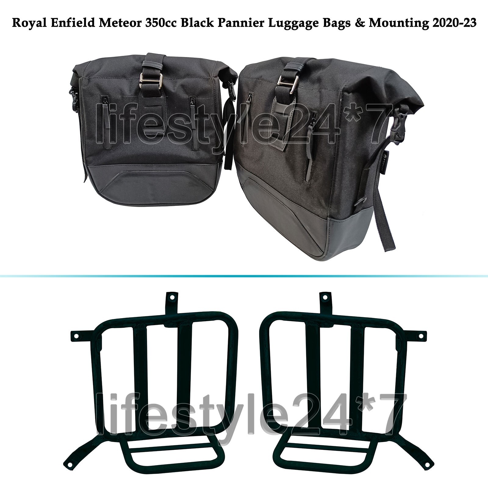 For Royal Enfield Pannier Luggage Bags & Mounting Black 2021-24 For Meteor 350