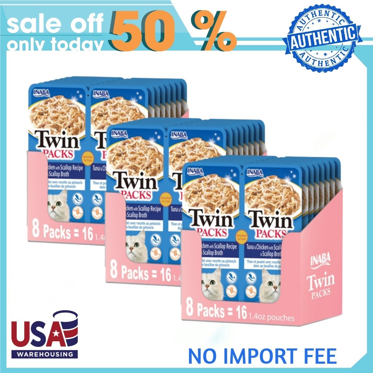 3 pack Inaba Twin-Packs for Cat Treats, Chicken Topper or Treat, Tuna & Chicken 3 pack Inaba Twin-Packs for Cat Treats, Chicken Topper or Treat, Tuna & Chicken