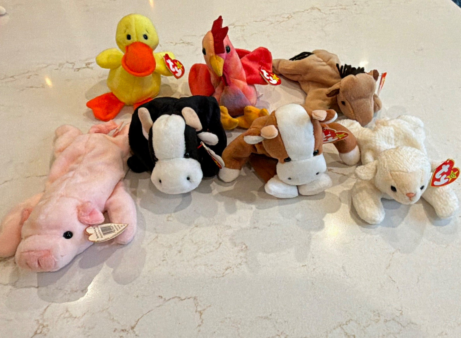Ty Beanie Babies Vintage Lot of 7 Farm animal Quackers Strut Fleece Bessie Derby Ty Beanie Babies Vintage Lot of 7 Farm animal Quackers Strut Fleece Bessie Derby