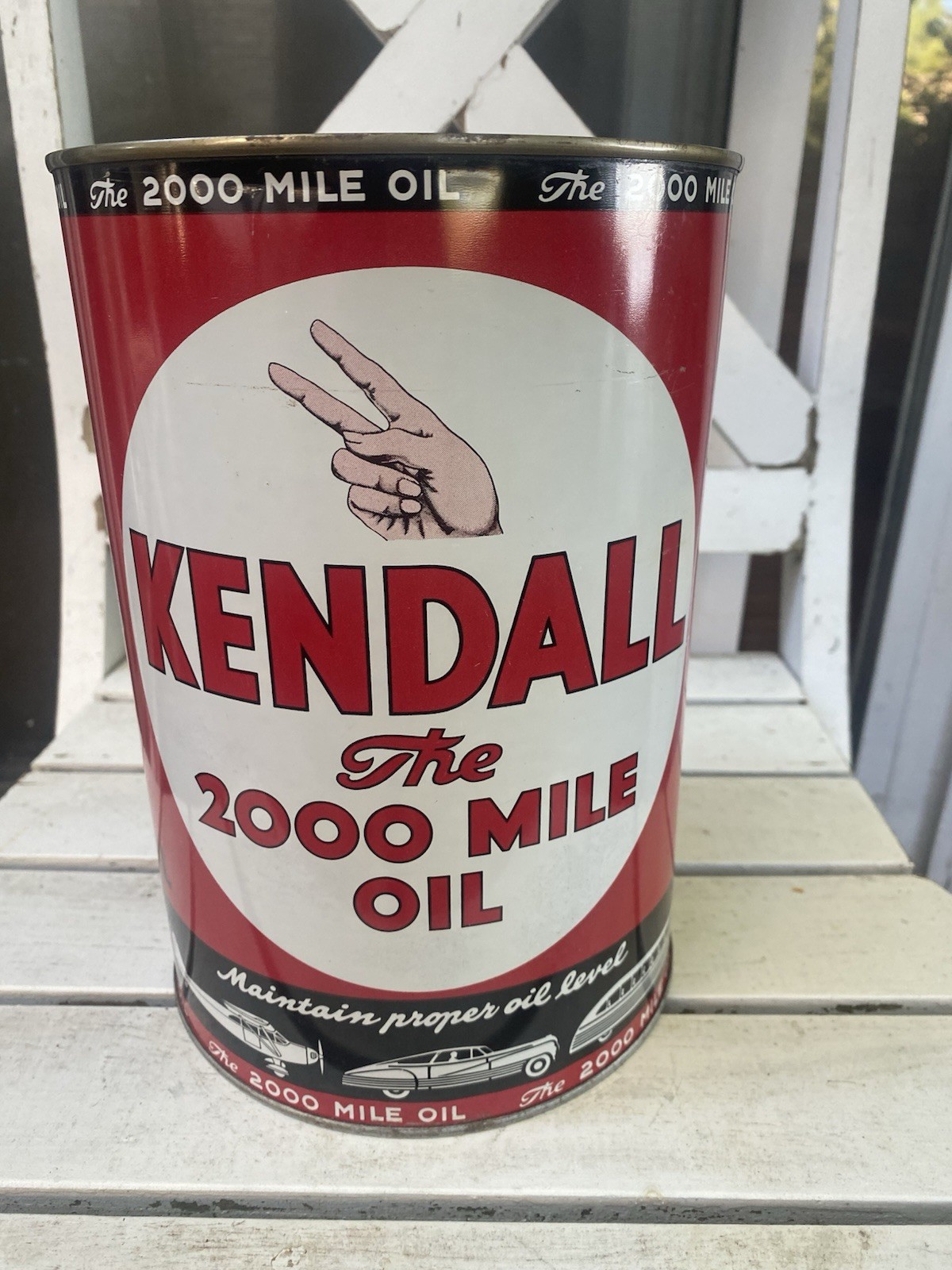 VINTAGE KENDALL 2000 MILE MOTOR OIL 5 QUART CAN, FULL NOS NICE VINTAGE KENDALL 2000 MILE MOTOR OIL 5 QUART CAN, FULL NOS NICE