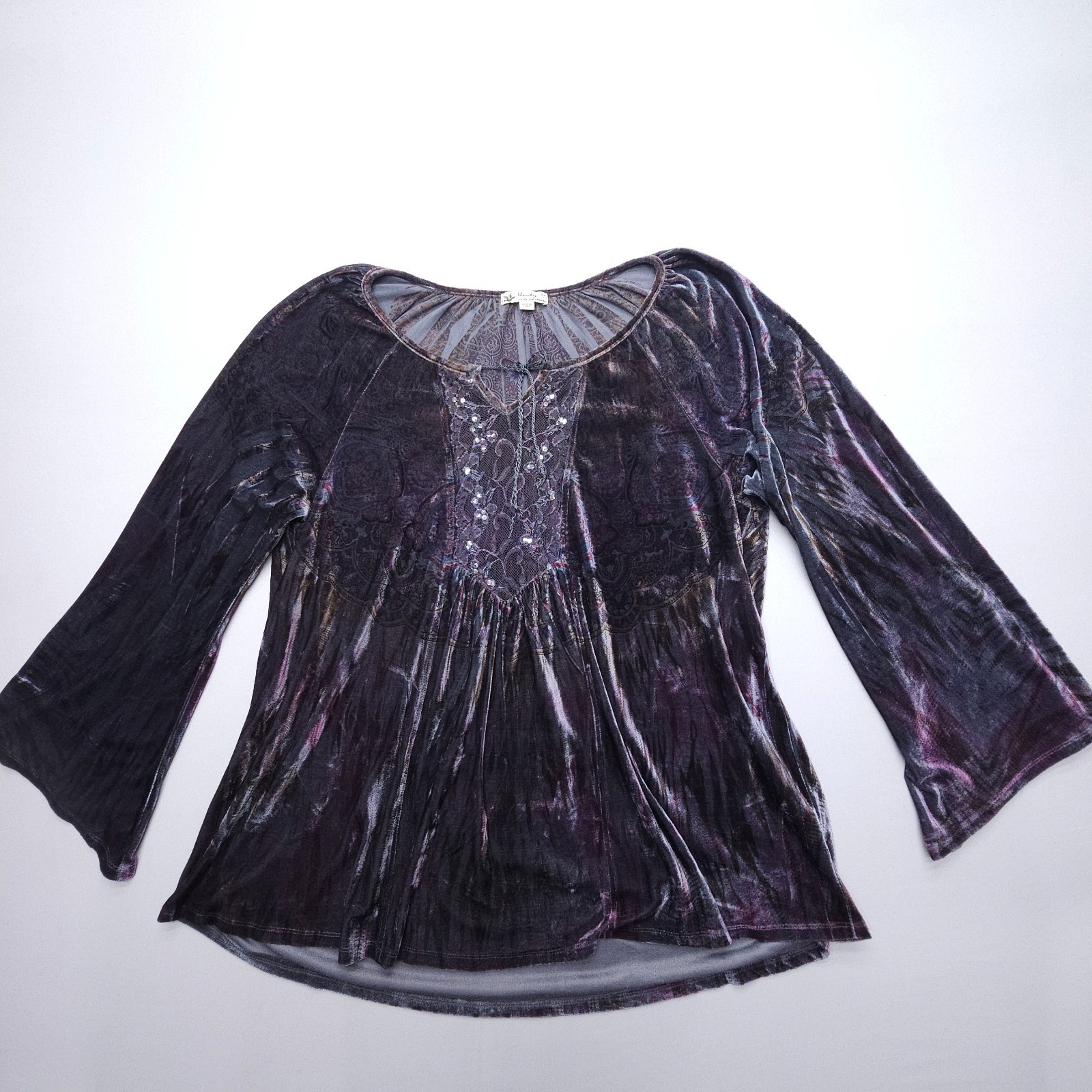 Unity World Wear Velvet Blouse Tunic Size 2X Purple Whimsygoth Witchy Boho Party