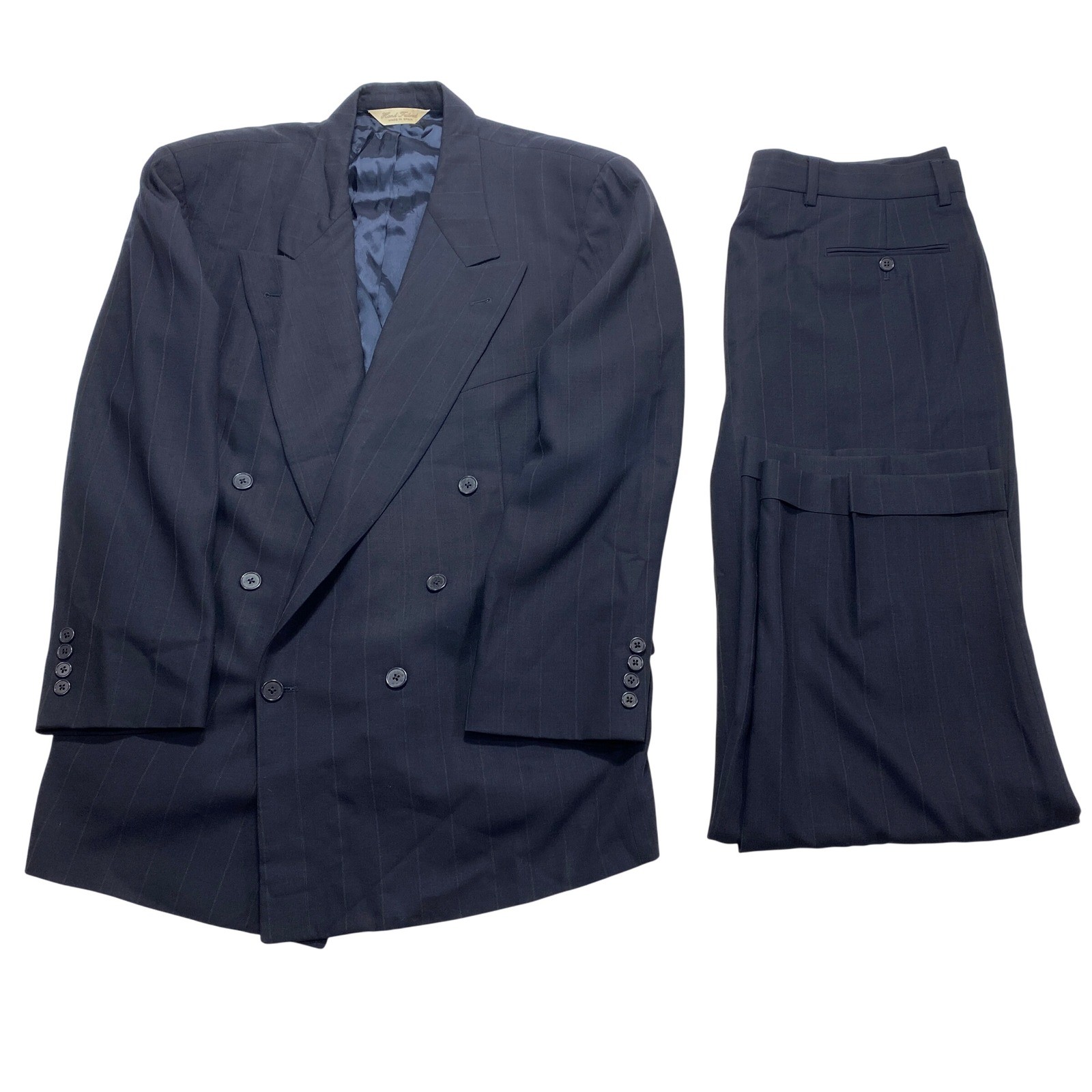 Joseph Abboud Collection Double Breasted Suit Mens 44 R Navy Striped Pants 36x31