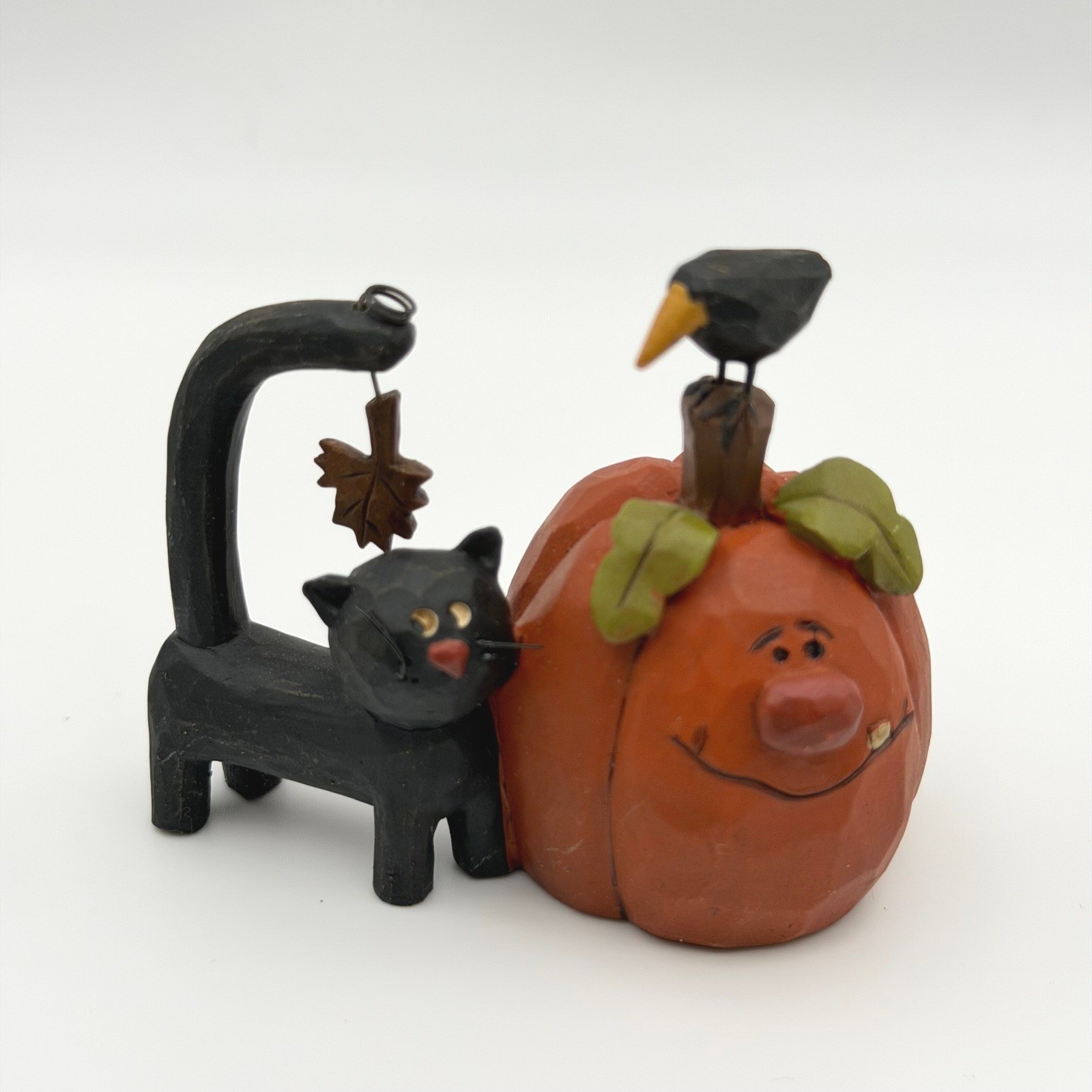 RARE Blossom Bucket Halloween Pumpkin Black Cat Crow Figurine Barbara Lloyd 2008