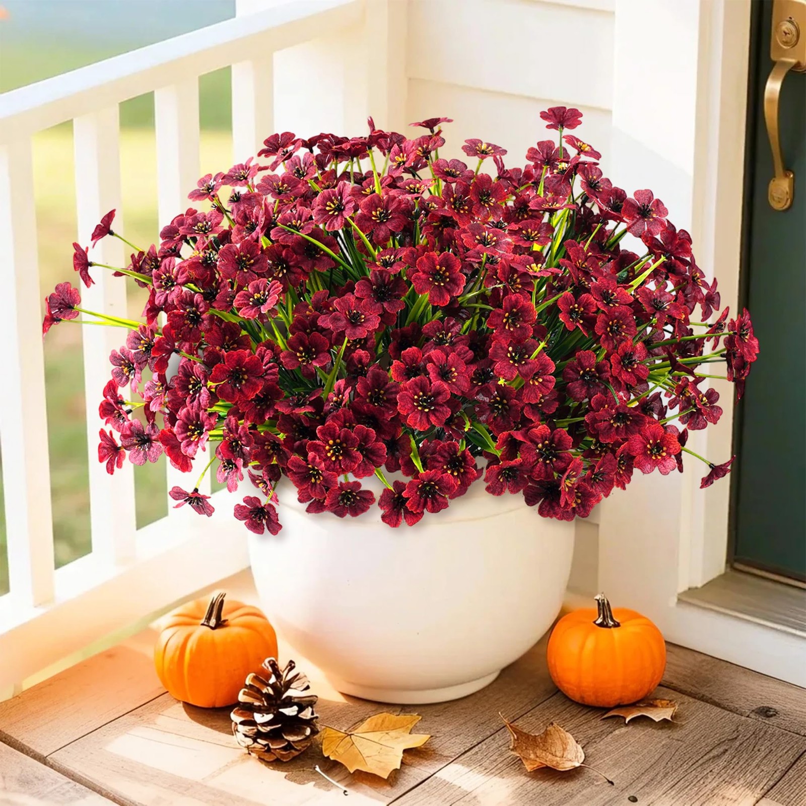 Artificial Mums Fall Flowers for Outdoors (12, Brown)