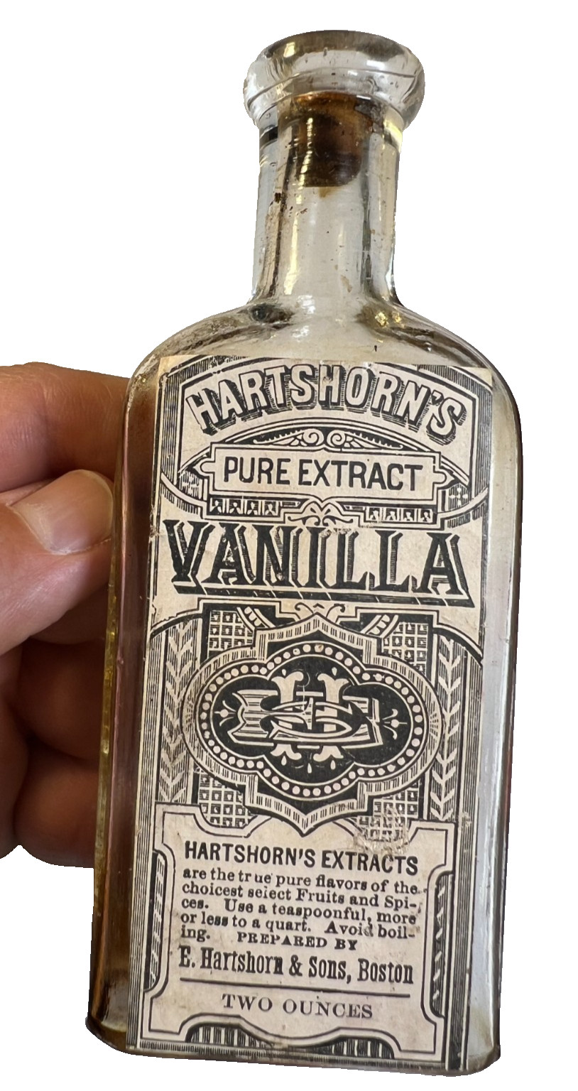 Antique 1900 Hartshorn\'s Pure Extract Vanilla Bottle Label Boston, Massachusetts