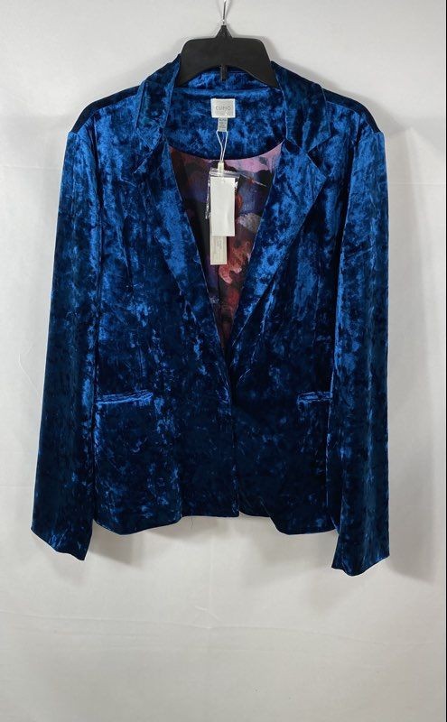 Cupio Women\'s Navy Blue Crushed Velvet Blazer Jacket Floral Lining XL NWT