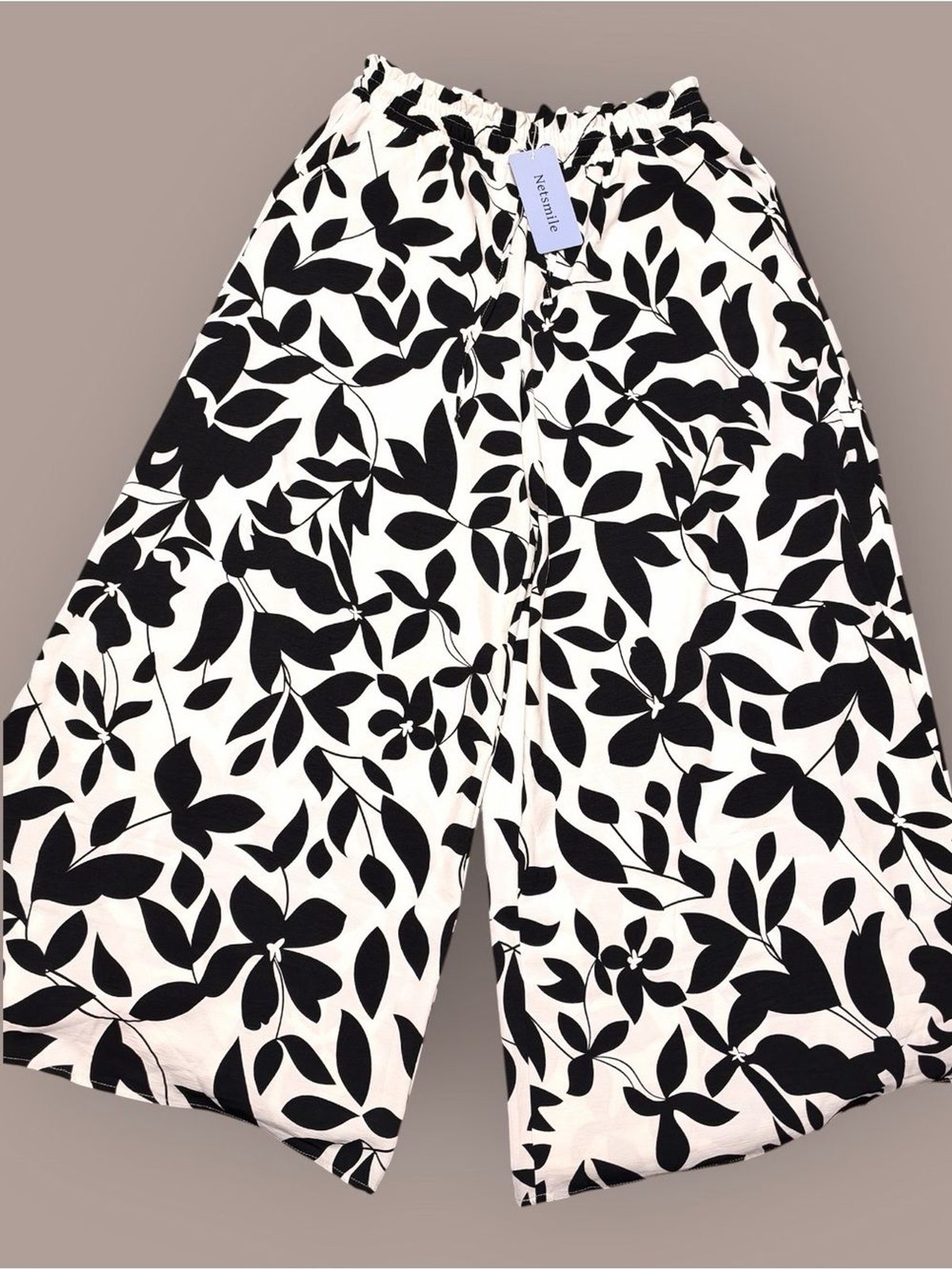 Netsmile Black White Floral Wide Leg Palazzo Pants L NWT High Rise